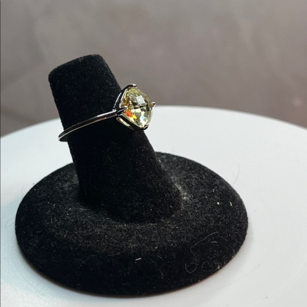 Swarovski Citrine Faceted Crystal Prong Set Cocktail Ring Silver Tone Size 6